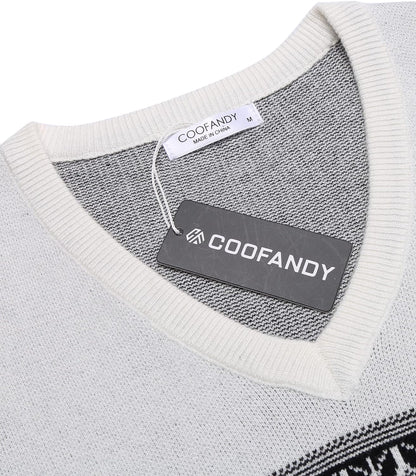 Coofandy Men Casual V Neck Sweater Ribbed Knit Slim Fit Long Sleeve Pullover Top