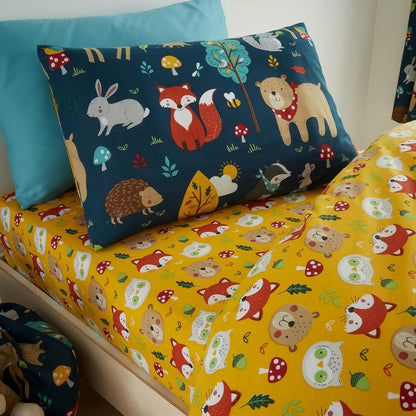 Happy Linen Company Girls Boys Kids Woodland Friends Animals Taupe Single Reversible Soft Easy Care Bed Linen Duvet Cover Quilt Bedding Set With Pillow Case