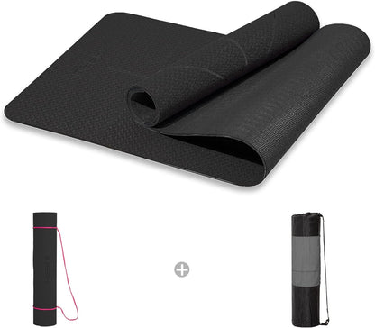 HERUI Yoga Mat Alignment Lines Anti-Slip Exercise Mat with Carrying Bag Fitness Mat for Pilates 183CM*61CM*6MM Thickness for Woman Man Beginners