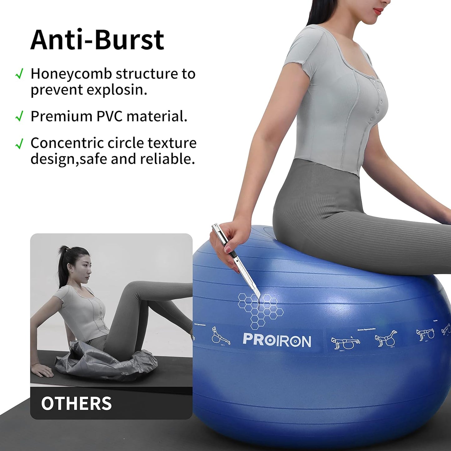 PROIRON Yoga Ball Anti-Burst Exercise Ball Chair with Quick Pump Slip Resistant Gym Ball Supports 500KG Balance Ball for Pilates Yoga Birthing Pregnancy Stability Gym Workout Training