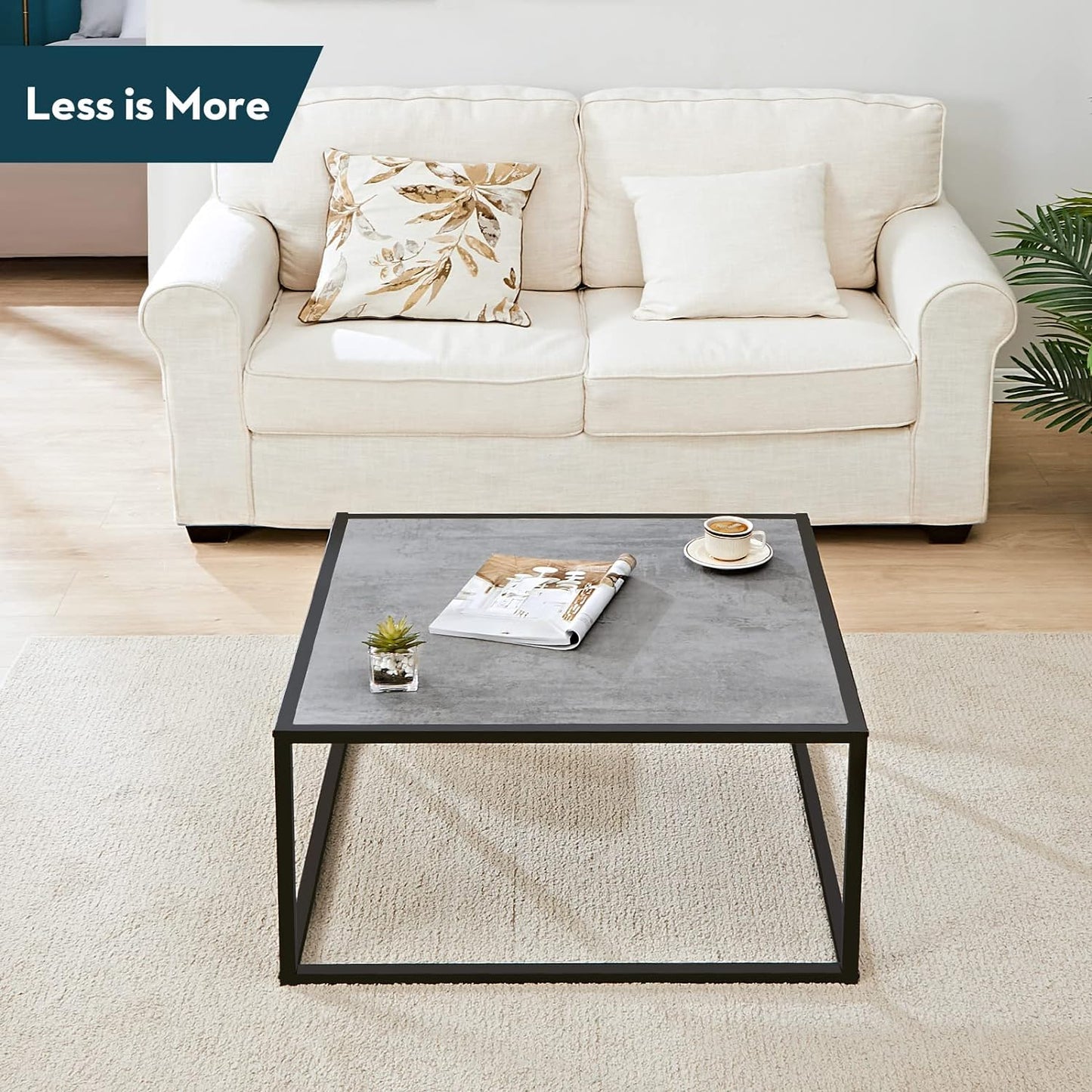 SAYGOER Glass Coffee Table, Small Modern Coffee Table Square Simple Center Tables for Living Room 26.7 x 26.7 x 15.7 Inches, Gray Black