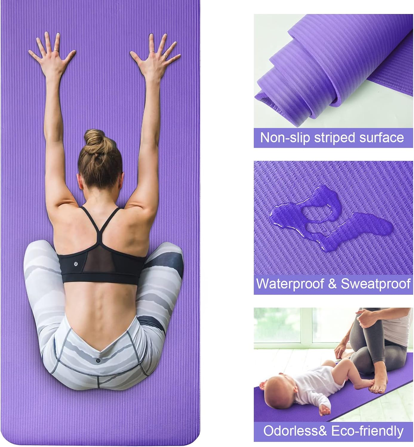 SKY-TOUCH Yoga Mat Non Slip, Yoga Mat with Strap Included 10mm Thick Exercise Mat Ideal for HiiT, Pilates, Yoga and Many Other Home Workouts