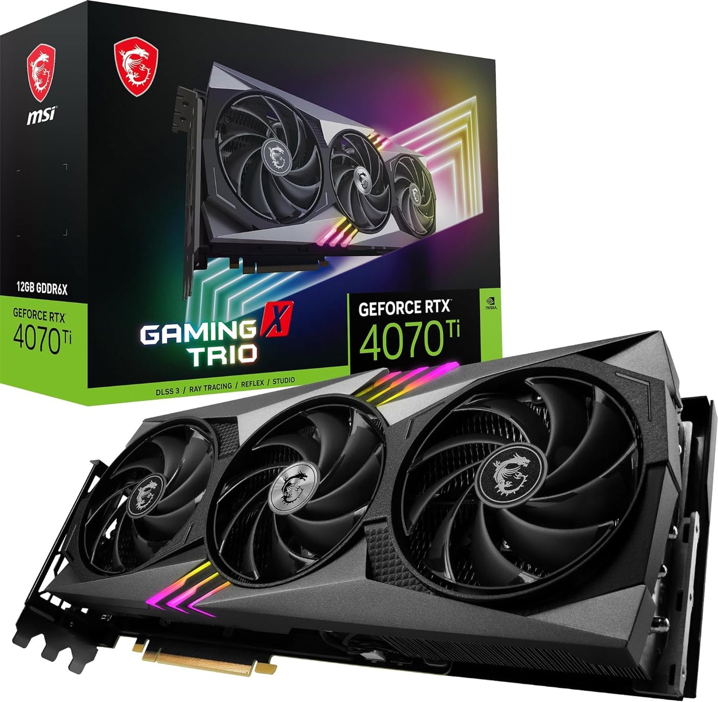 MSI GeForce RTX 4070 GAMING X TRIO 12G Graphics Card - RTX 4070 GPU, 12GB GDDR6X (21Gbps/192-bit), PCIe 4.0 - TRI FROZR 3 (3 x TORX Fan 5.0), RGB - HDMI 2.1, DisplayPort 1.4a