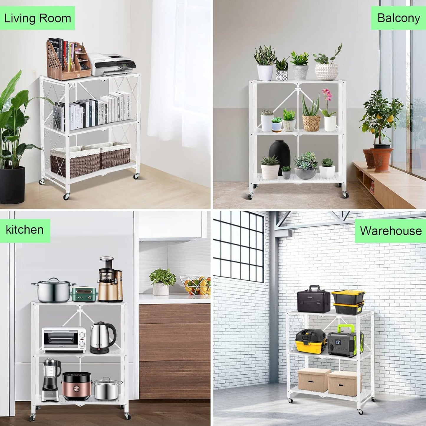 SKY-TOUCH Foldable Storage Organizer 5 Tier, Storage Shelves Kitchen Cabinet Storage Rack, Shelf Storage Multipurpose Rack for Living Room Bedroom Kitchen Garage Black 35x72x160.5cm