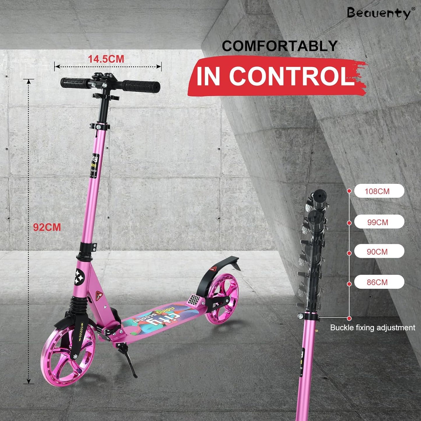 Beauenty 2 Wheels Scooter for Teens, Kick Scooter with Anti-shock Suspension and Adjustable Handlebar for Kids to Adults