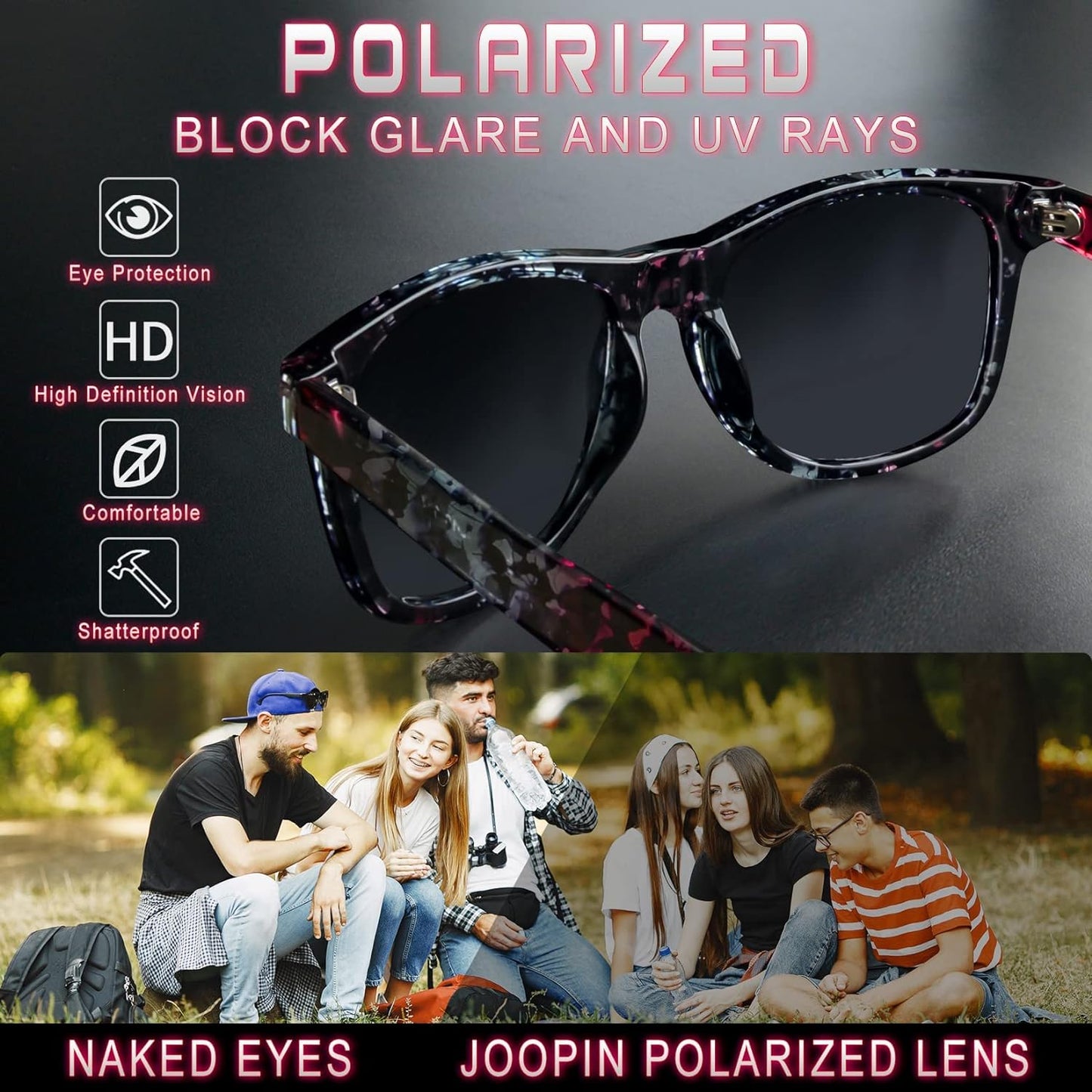 Joopin Polarized Sunglasses Men Women, Classic Square Sun Glasses 100% UV Protection Driving Fishing