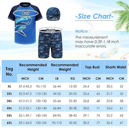 Maeau Boys Rash Guard Swimsuit UPF 50+ Swim Bathing Suit 3 Piece Sun Protection Swimwear Set