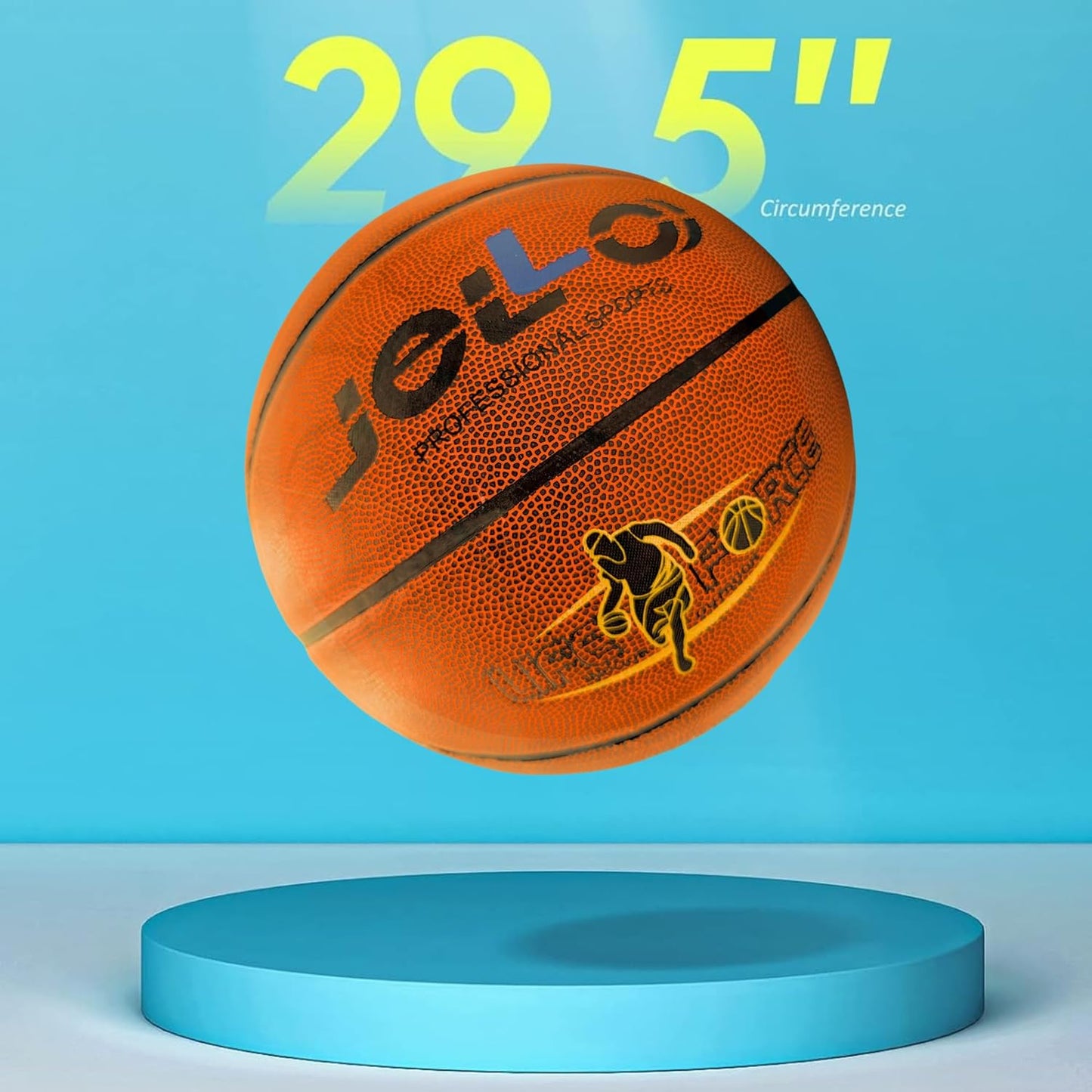 JEILO Basketball Indoor & Outdoor - Official Regulation Size 7 (29.5 in) Streetball, Rubber Basketball with Air Inflation Pump - Deep Channel Construction, Made for Unisex Professional Games