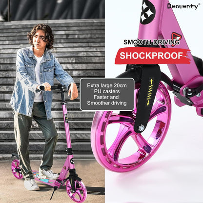 Beauenty 2 Wheels Scooter for Teens, Kick Scooter with Anti-shock Suspension and Adjustable Handlebar for Kids to Adults