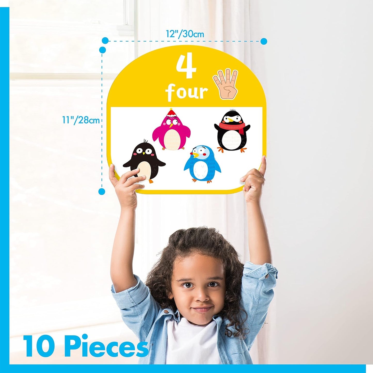 10 PCS Number Posters, Numbers Learning Bulletin Board Set School Decoration Supplies Educational Teaching Tool for Toddler Kid Family Classroom, 12” x 11”