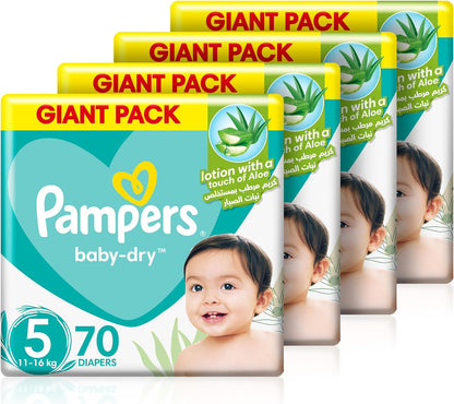 Pampers Baby-Dry Taped Diapers with Aloe Vera Lotion, up to 100% Leakage Protection, Size 5, 11-16kg, 280 Count