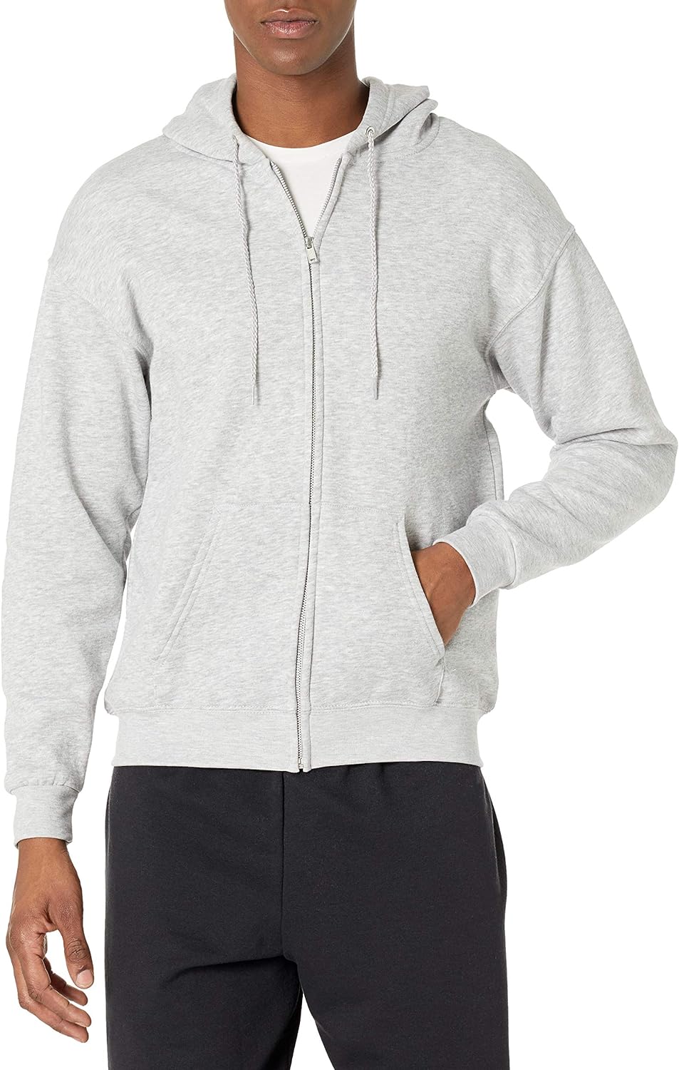 Hanes Men's Hoodie, EcoSmart Fleece Zip-Front Hooded Sweatshirt, Cotton-Blend Fleece Hooded Sweatshirt, Mid-Weight Zip-Up, Charcoal Heather, S