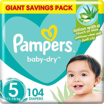 Pampers Baby-Dry Taped Diapers with Aloe Vera Lotion, up to 100% Leakage Protection, Size 5, 11-16kg, 280 Count