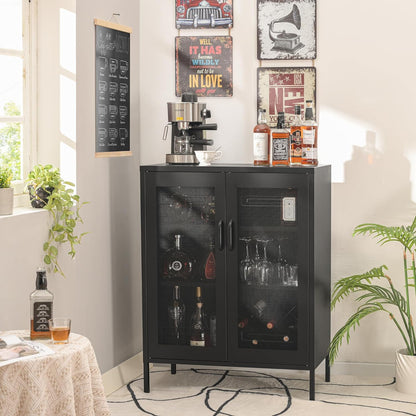 HAND IN HAND Buffet Sideboard Cabinet, Accent Cabinet with Adjustable Shelves, Sideboard Cabinet with Steel Frame, for Living Room, Dining Room, Entryway, Rustic Brown and Black