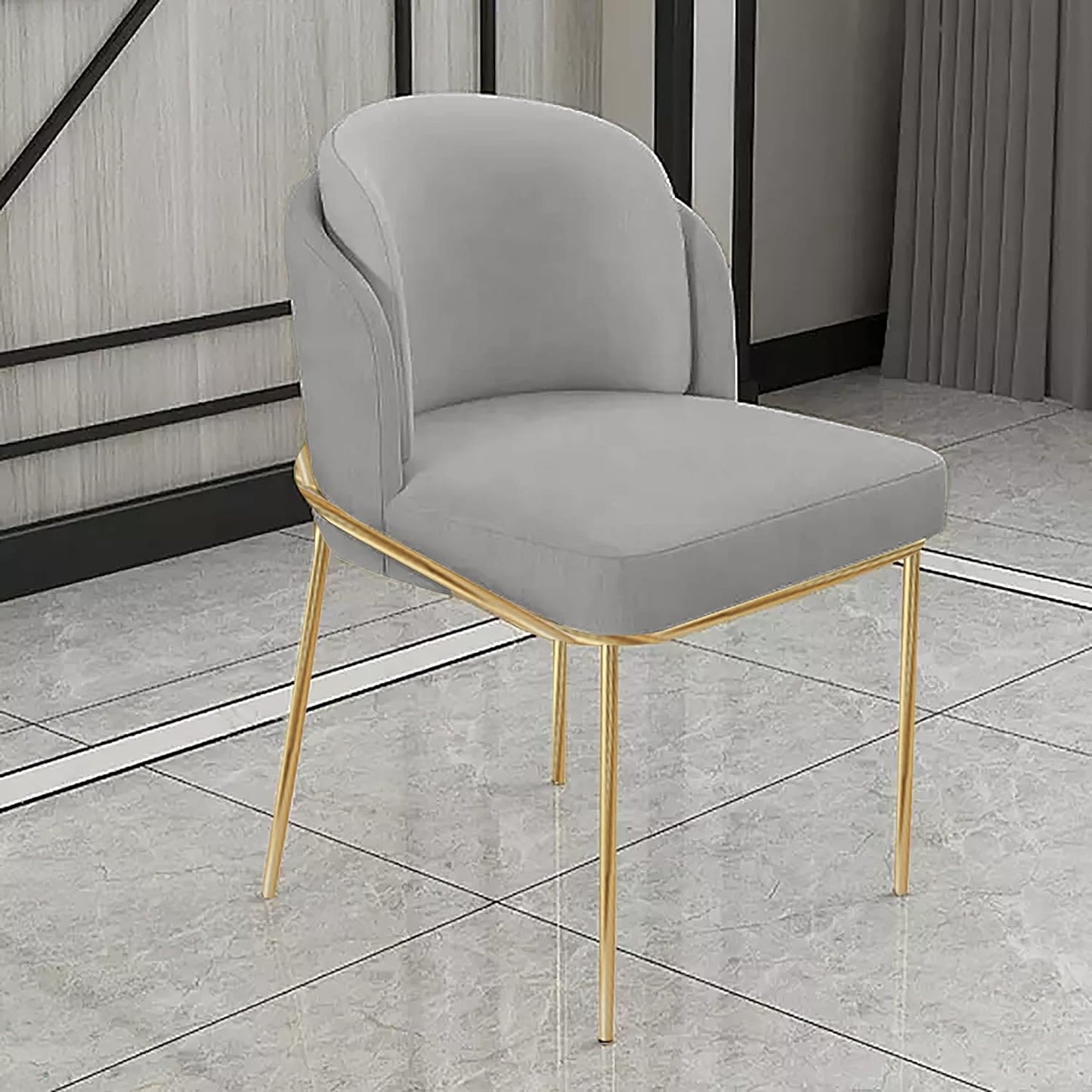 Angela - Modern Luxury Dining Room Office Chair Armless Nordic Velvet Restaurant Furniture (Beige)