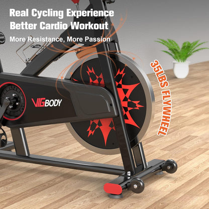 VIGBODY Stationary Exercise Bike Indoor Cycling Bike for Cardio Workout, with Comfortable Seat Cushion, LCD Monitor for Home Training Bike