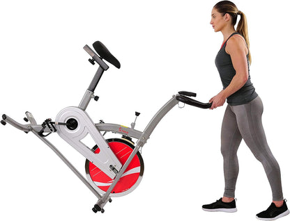 Sunny Health & Fitness Exercise Bike, Indoor Cycling Exercise Stationary Bike with Digital Monitor/Flywheel/Adjustable Seat, Gym Equipment for Home Use, 22 LB Flywheel, SF-B1203