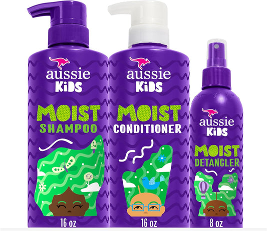 Aussie Kids Shampoo, Conditioner, and Detangler Bundle, Sulfate Free and Paraben Free, Shampoo and Conditioner