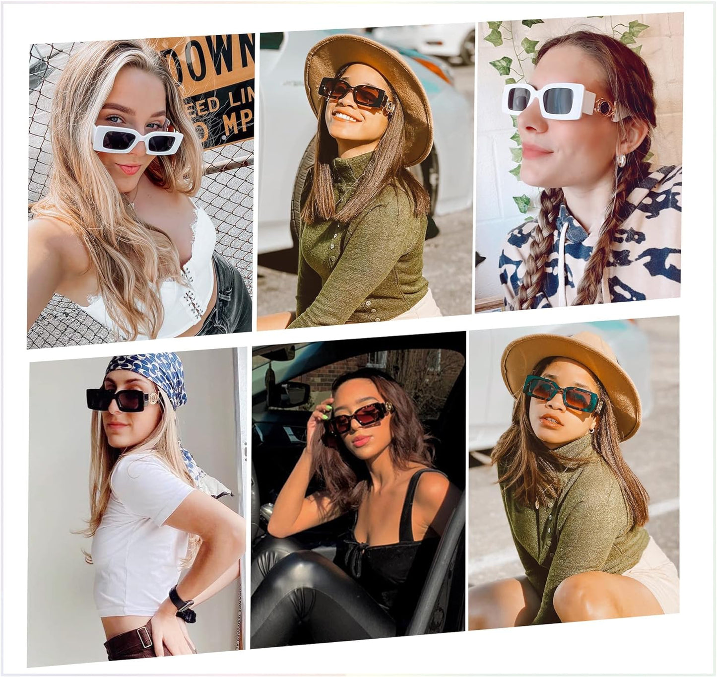 Retro Rectangle Sunglasses Women and Men Vintage Small Square Sun Glasses Protection Glasse, UV400 Protection Glasse, Vintage Driving Glasses 90’s Fashion Narrow Square Frame