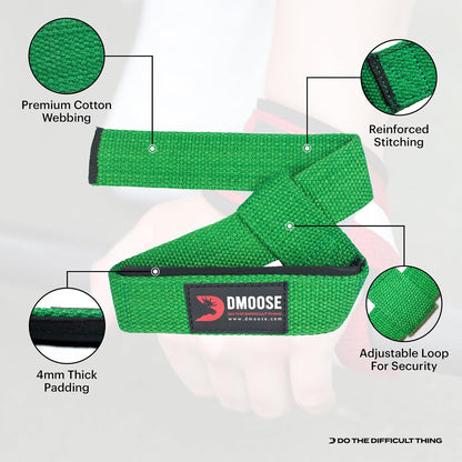 DMoose lifting straps for weight lifting, Crossfit, Bodybuilding, Powerlifting and deadlifting. Soft Neoprene Padded-24” Wrist Straps (Pair), Support Max Grip Strength Training and Barbell Stability