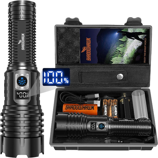 Shadowhawk Flashlight Rechargeable Torch Light, 20000 Lumens Flash Light Led flashlights Tactical, XHM77.2 Led Torch Light High Power, USB Handheld Powerful Torches for Camping Hiking Emergency