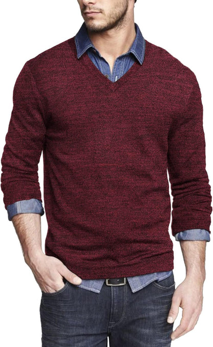 Coofandy Men Casual V Neck Sweater Ribbed Knit Slim Fit Long Sleeve Pullover Top