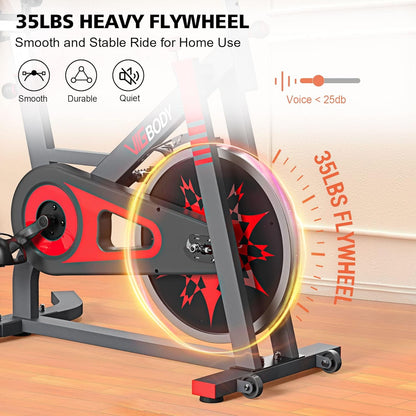 VIGBODY Stationary Exercise Bike Indoor Cycling Bike for Cardio Workout, with Comfortable Seat Cushion, LCD Monitor for Home Training Bike