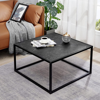 SAYGOER Glass Coffee Table, Small Modern Coffee Table Square Simple Center Tables for Living Room 26.7 x 26.7 x 15.7 Inches, Gray Black