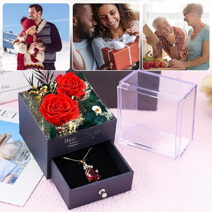 MINCHEDA Eternal Rose Gift for Women, Preserved Rose with Necklace, Real Flower Jewelry Gifts for Mother Day, Valentines, Birthday, Anniversary