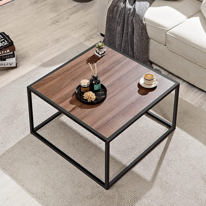 SAYGOER Glass Coffee Table, Small Modern Coffee Table Square Simple Center Tables for Living Room 26.7 x 26.7 x 15.7 Inches, Gray Black