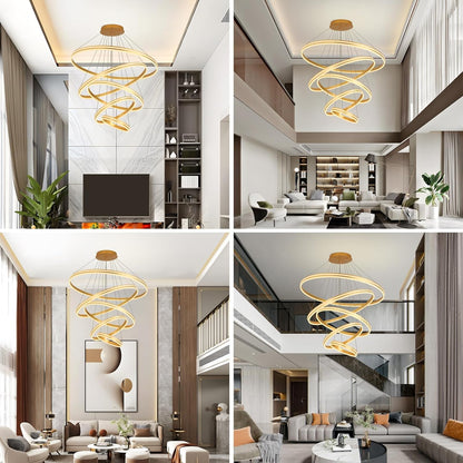 YATAI 5-Rings Luxury Dimmable Chandelier, Remote Control Modern LED Chandelier, 450W Adjustable Height and Ceiling Foyer Chandelier Light Fixtures for Dining Room, Entryway, Staircase and Hall