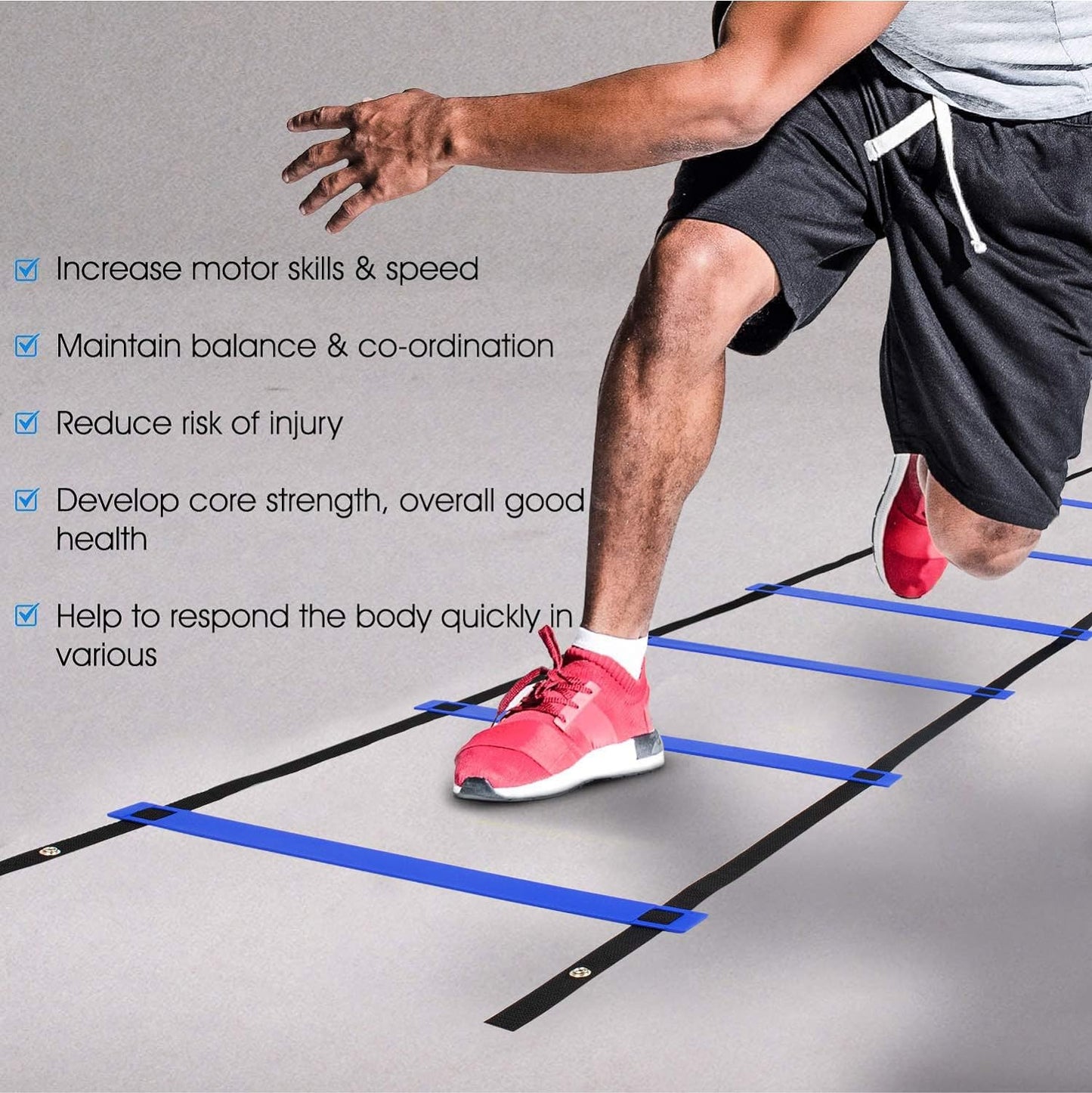 Yes4All Ultimate Agility Ladder Speed Training Equipment - 8, 12, 20 Rungs with Multi Colors - Soccer and Football Training - Speed Ladder for Kids and Adults - Included Carry Bag