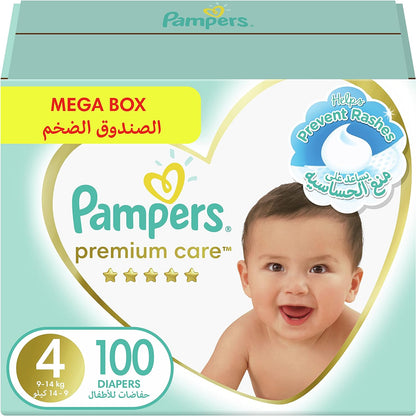 Pampers Premium Care Taped Baby Diapers, Size 4, 9-14 kg, Unique Softest Absorption for Ultimate Skin Protection, 216 Count