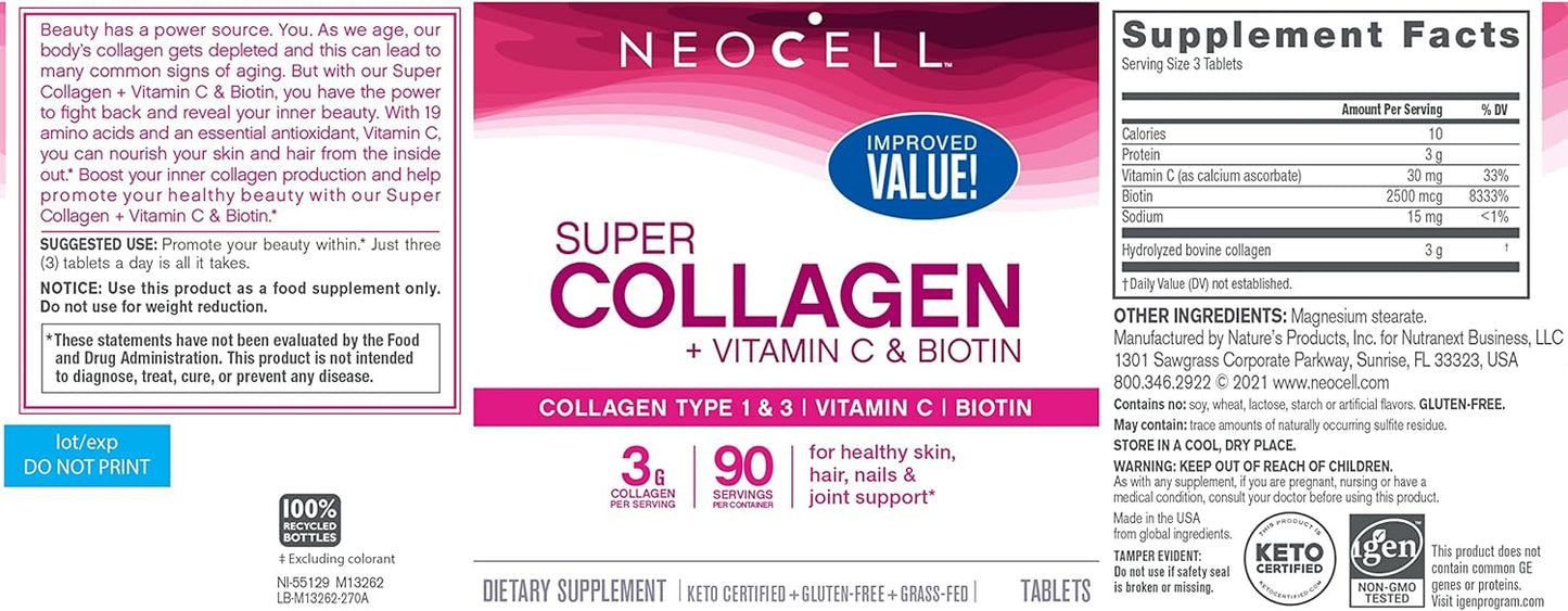 Neocell Super Collagen PlUS C, 250 Tablets