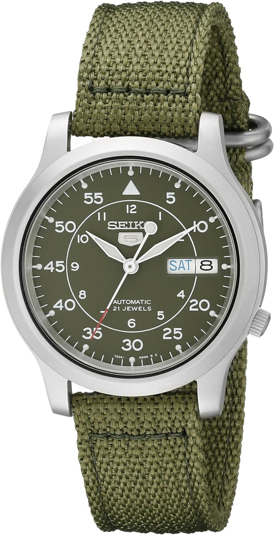 Seiko Men Automatic Watch With Analog Display And Textile Strap SNK805K2, Green, 37 mm