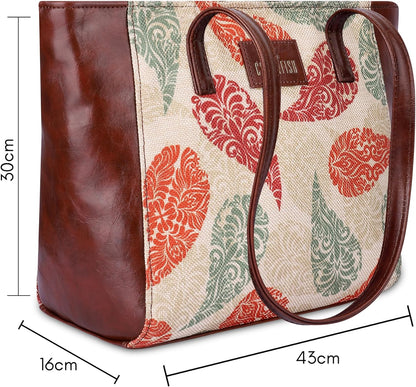 The Clownfish Percy Printed Handicraft Fabric Handbag for Women | Spacious, Sturdy and Stylish handbag for Office, Daily Use and Travel