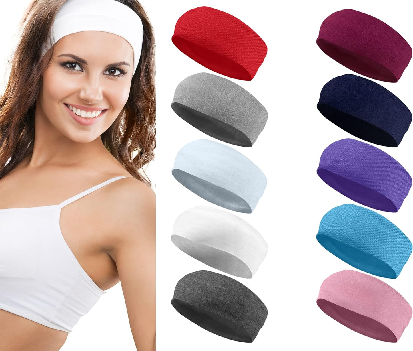 Styla Hair 10 Pack Stretch Headbands Non-Slip Head Wraps Great for Sports, Yoga, Pilates, Running, Gym, Workouts, Baseball, Casual Wear, Gifts & More!