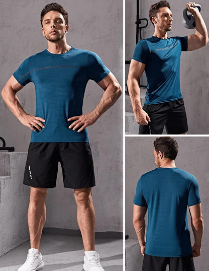 5 Pack Men’s Active Quick Dry Crew Neck T Shirts | Athletic Running Gym Workout Short Sleeve Tee Tops Bulk