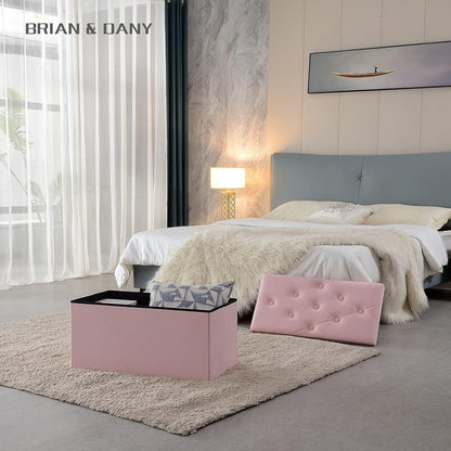 BRIAN & DANY Storage Ottoman Foldable Velvet Footstool Bench with Lid Toy Storage Box, 76 x 38 x 38 cm, Gray