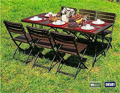 JEICO Portable Plastic Folding Table Wood design Multifunctional Party Camping 1.8M Table, Indoor Outdoor, and Plastic Folding Bench, Folding Dining Chair, Black, White, Brown Color (Table, Brown)