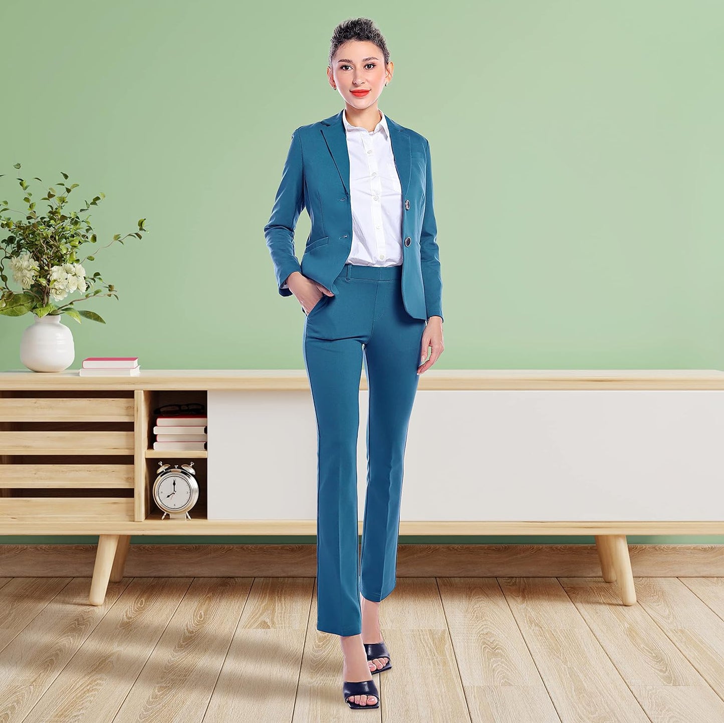 Marycrafts Women's Business Blazer Pant Suit Set for Work