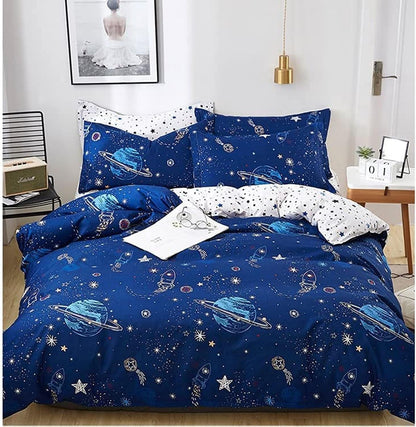 Golden Home King Size/Single Size Bedsheet duvet cover pillow case 6pcs One Set High Cotton Quality Bedding Set Kids' Duvet Covers (Blue＆Pink, Single Size)