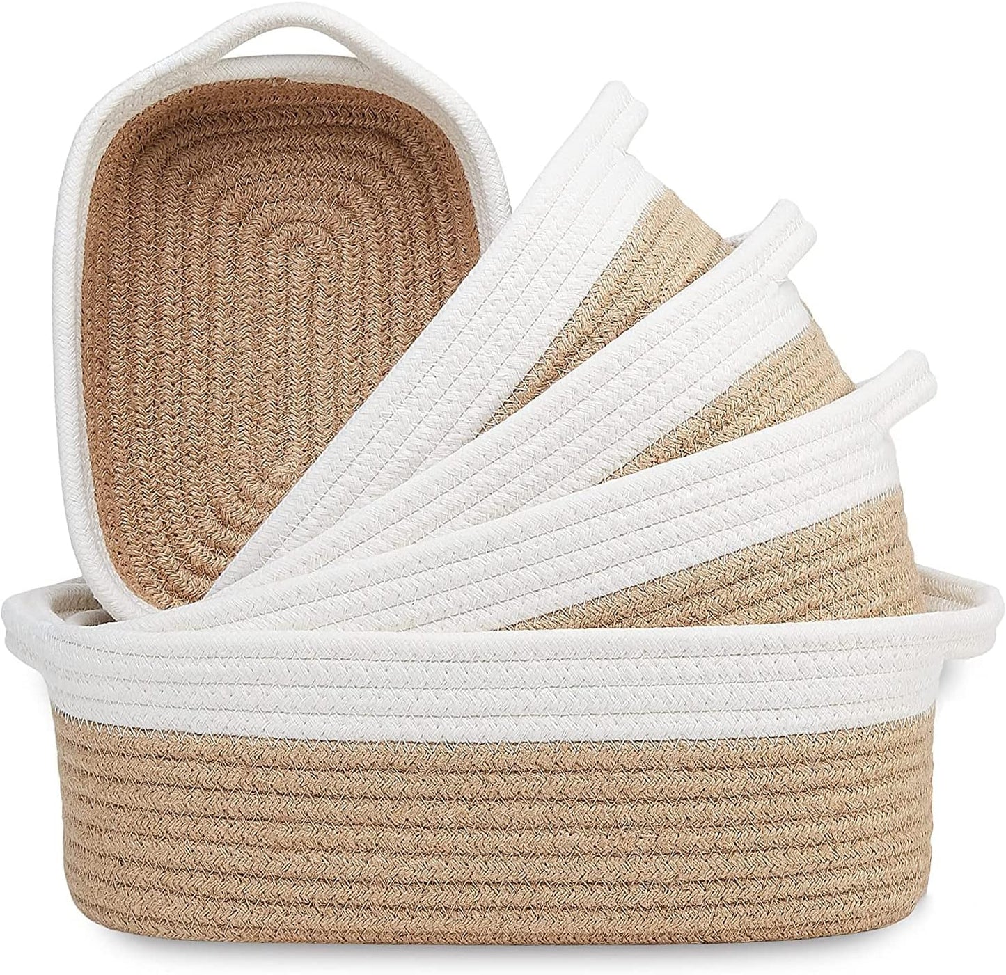 AMERTEER Small Woven Basket | Cotton Rope Woven Baskets for Organizing | 5 Pcs Decorative Woven Basket for Gifts | Round Small Woven Baskets for Storage of Toys, Diapers, Towels & Keys