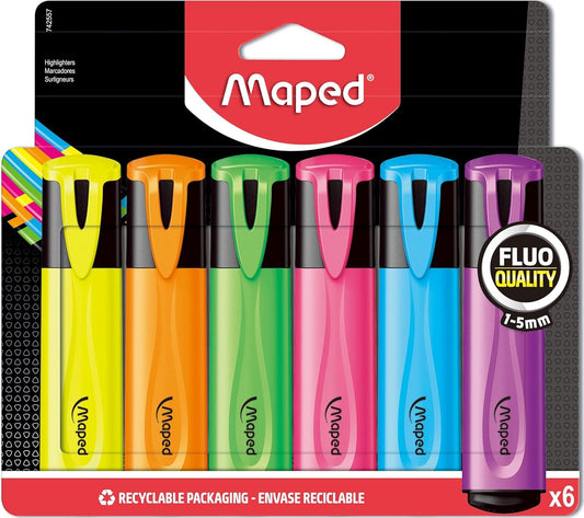 Maped Fluo Peps Classic Highlighters, Assorted Colors, Pack Of 6 (742557)