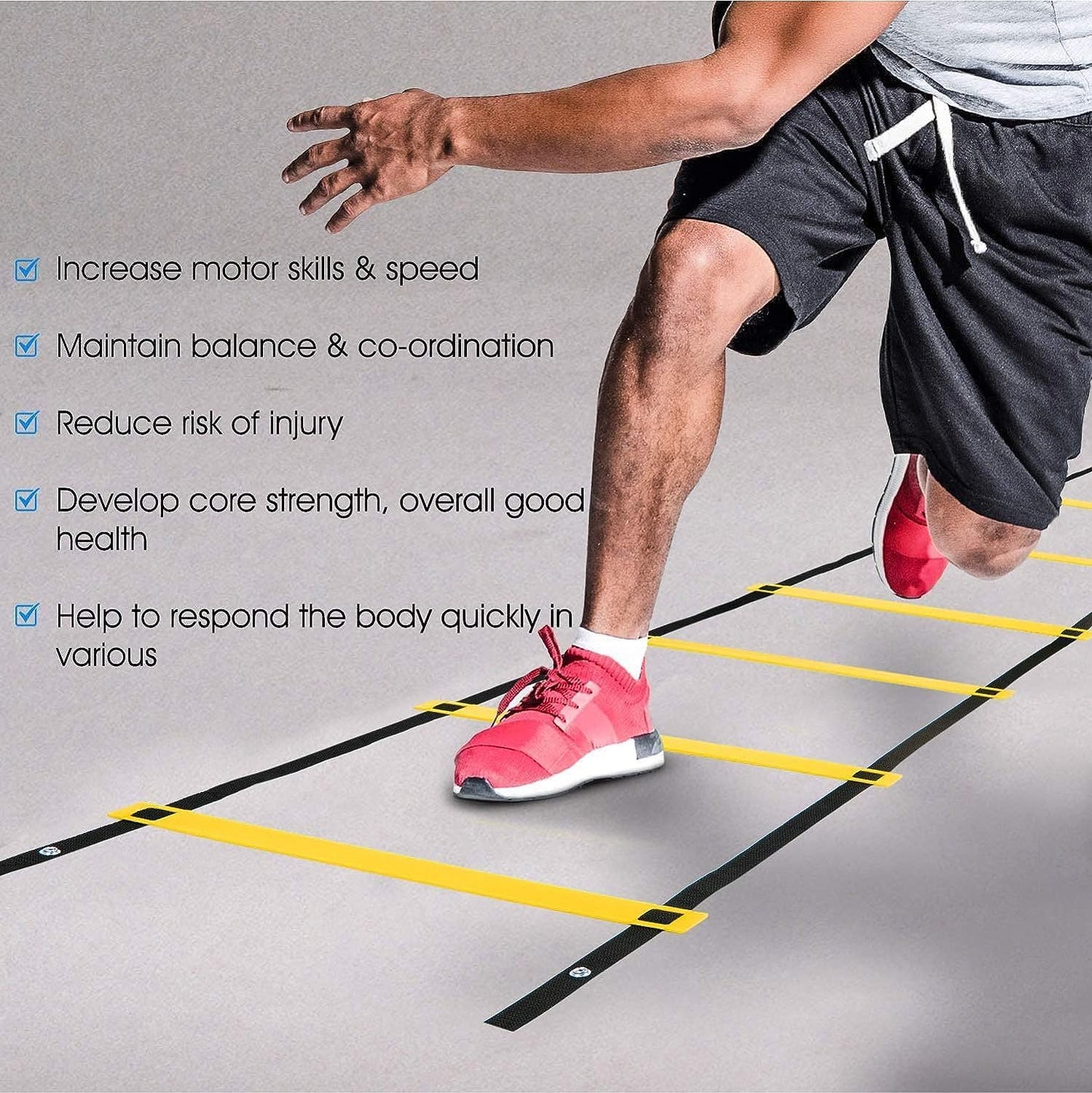 Yes4All Ultimate Agility Ladder Speed Training Equipment - 8, 12, 20 Rungs with Multi Colors - Soccer and Football Training - Speed Ladder for Kids and Adults - Included Carry Bag