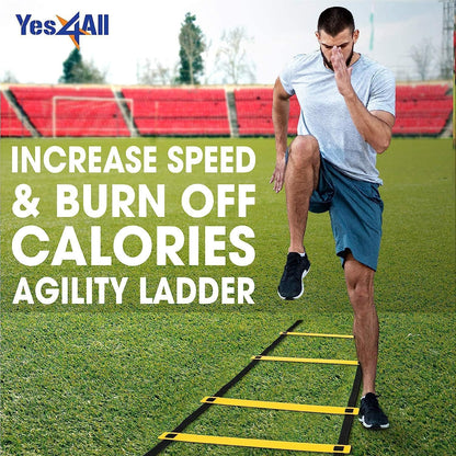 Yes4All Ultimate Agility Ladder Speed Training Equipment - 8, 12, 20 Rungs with Multi Colors - Soccer and Football Training - Speed Ladder for Kids and Adults - Included Carry Bag