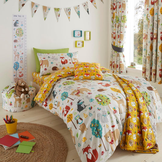 Happy Linen Company Girls Boys Kids Woodland Friends Animals Taupe Single Reversible Soft Easy Care Bed Linen Duvet Cover Quilt Bedding Set With Pillow Case