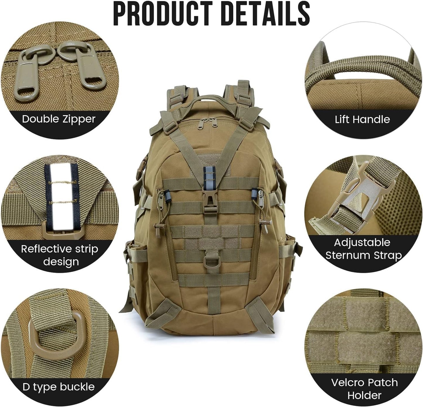 Military Tactical Backpack 35L Army 3 Day Assault Pack Molle Bag Waterproof Rucksacks for Outdoor Hiking Camping Trekking Hunting Traveling,School Bag for Boys