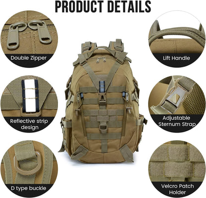 Military Tactical Backpack 35L Army 3 Day Assault Pack Molle Bag Waterproof Rucksacks for Outdoor Hiking Camping Trekking Hunting Traveling,School Bag for Boys