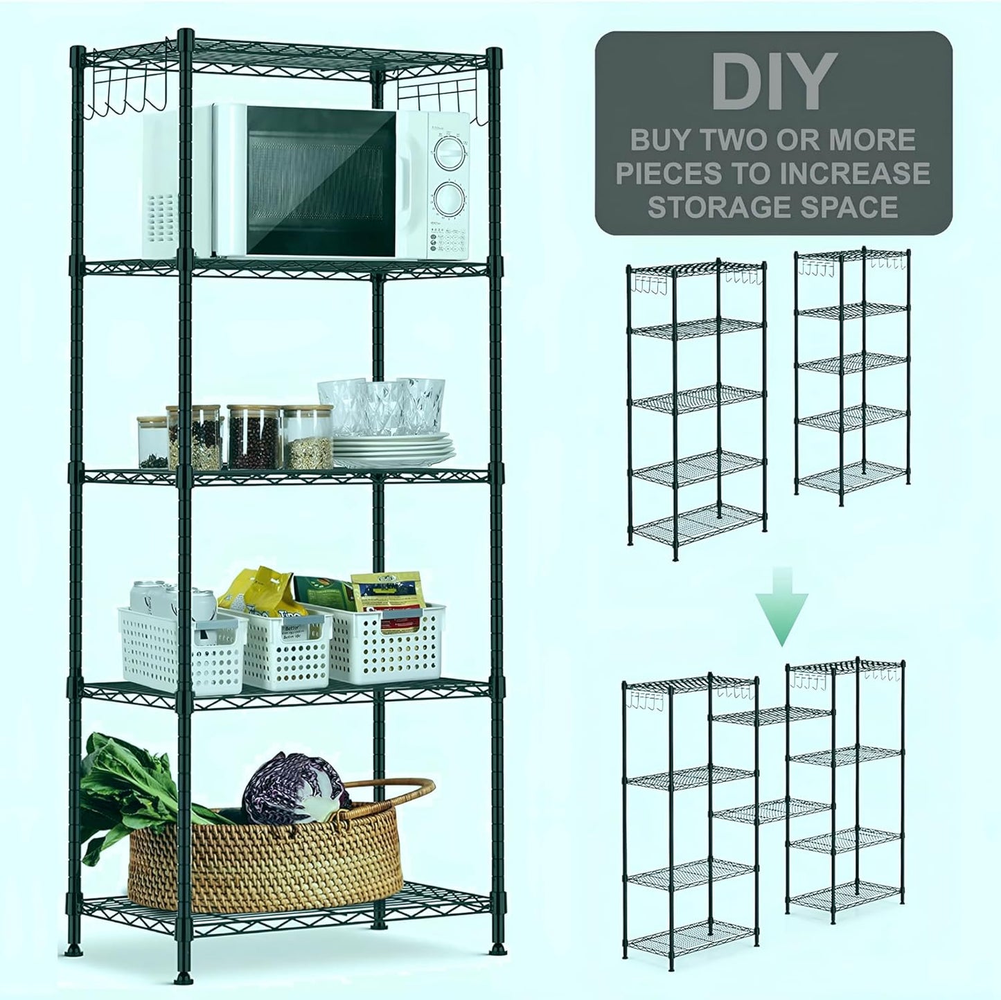 HEXAR® 4 TIER Metal Shelving Unit on Wheels, Adjustable Storage Racks and Shelf, Heavy Duty Rolling Metal Shelves for Laundry Bathroom Kitchen Garage Pantry Organization Bakers Rack